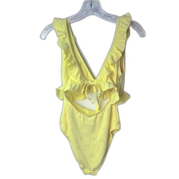 ASOS DESIGN Eyelet Tie Front Swimsuit Yellow Size 6 BNWT - Picture 6 of 8
